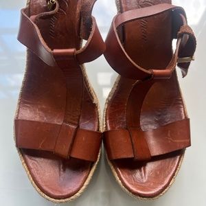 Brown leather wedges